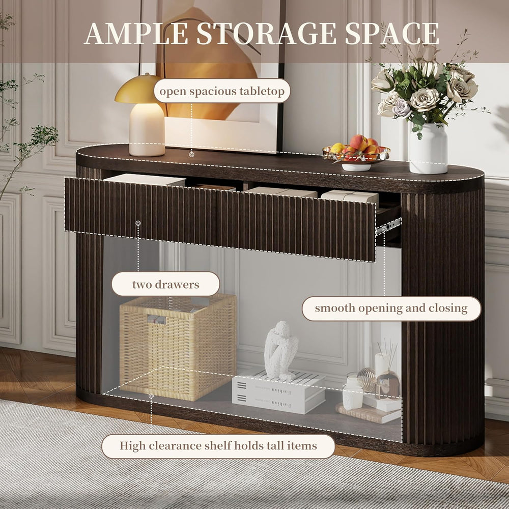 WILLIAMSPACE 53" Oval Fluted Console Table with 2 Drawers & Storage ...