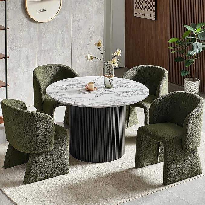 NORDICANA Barrel Dining Room Chairs with Arms, Faux Fur Accent Chairs Set of 4, for Kitchen, Living Room, Upholstered Armchairs, Green