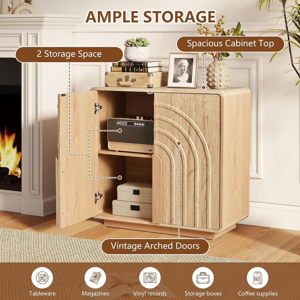 Storage Cabinet with Arched Fluted Door Design, 2 Door Modern Accent Sideboar...