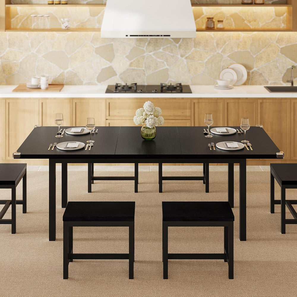 Einhomn 7-Piece Dining Table Set, 63" Extendable Kitchen Room Table with...