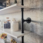 Pipe Industrial Ladder Shelves Bookcase, Wall Mounted Retro Wood Metal Pipe Rustic Bookshelf (White, 5 Tier - 10" D x 48" W x 70" H)