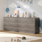 Dresser for Bedroom with 6 Drawers, Fluted Chest of Drawers with Round Curved Corner, Hidden Handles, Modern Wood Storage Organizer for Bedroom, Nursery, Living Room
