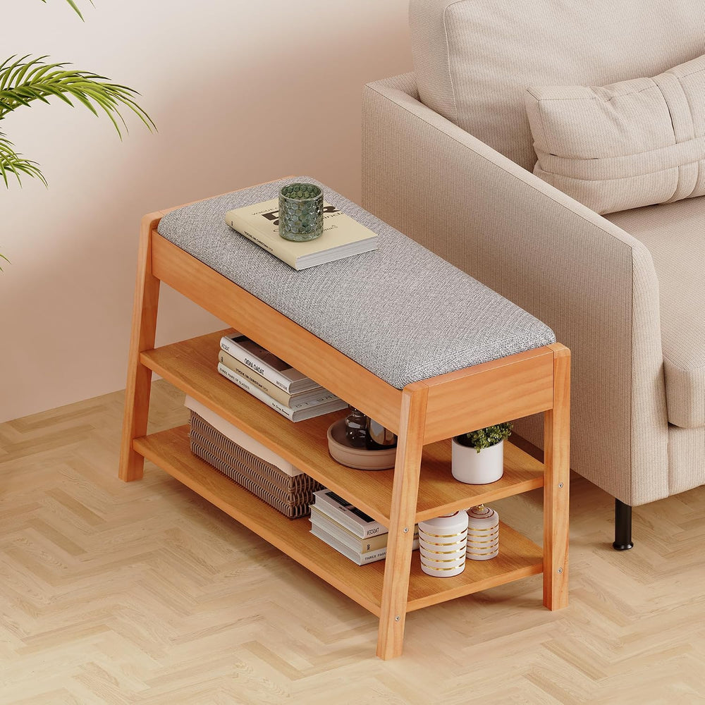 PARTPHONER Shoe Rack Bench with Storage, 2-Tier Solid Wood Entryway Bench wit...