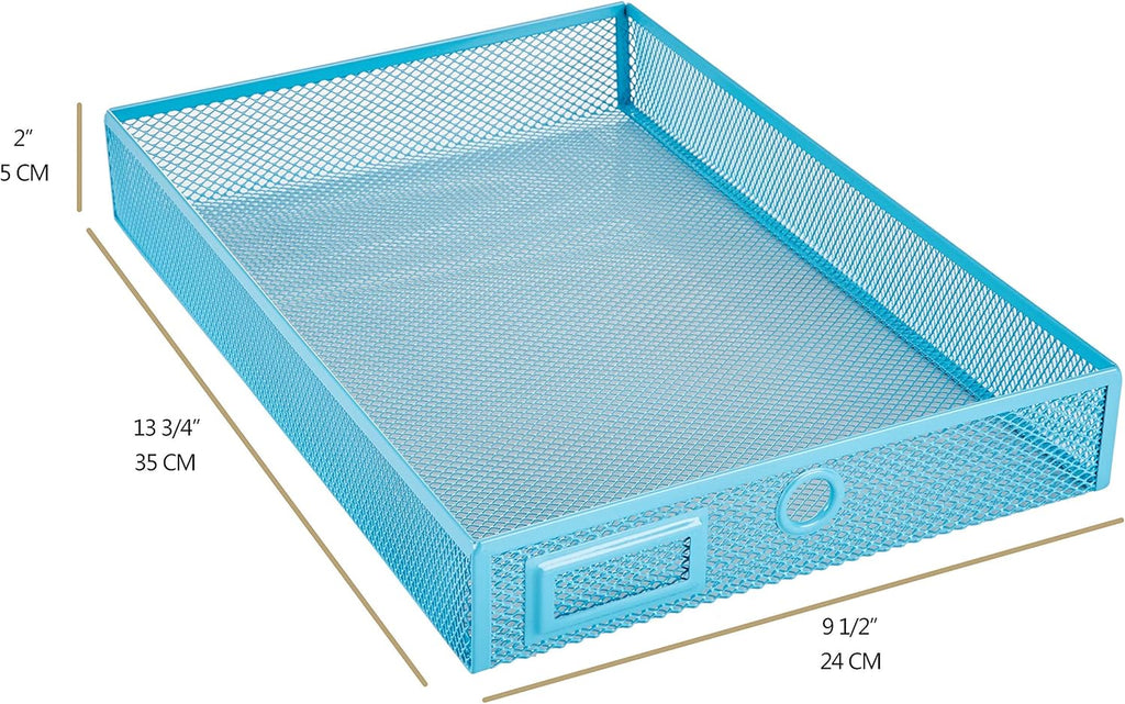 Annova Desk Organizer Wire Mesh 3 Tier Sliding Drawers Paper Sorter/Multifunctional/Premium Solid Construction for Letters, Documents, Mail, Files, Paper, Kids' Art Supplies (Blue)