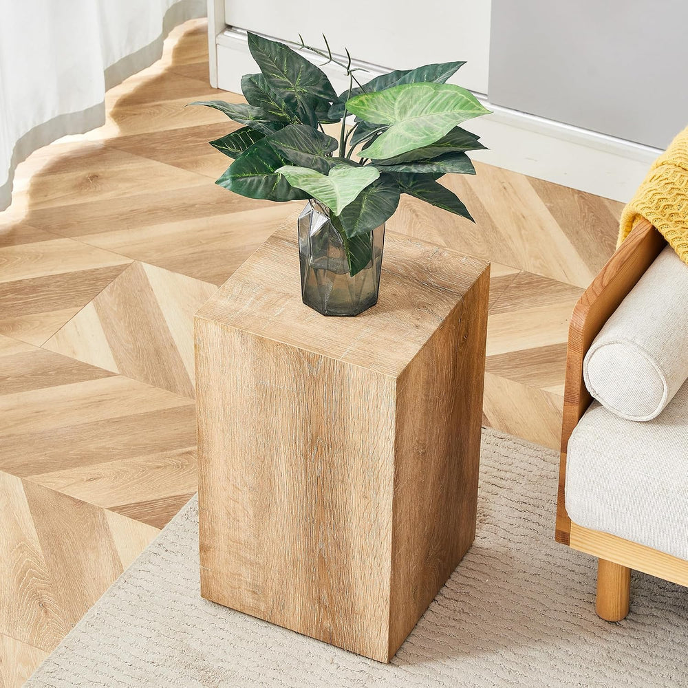 Natural Wood Marble Texture Side Table, MDF End Table, 11.8 x 11.8 x 19.6 Inc...