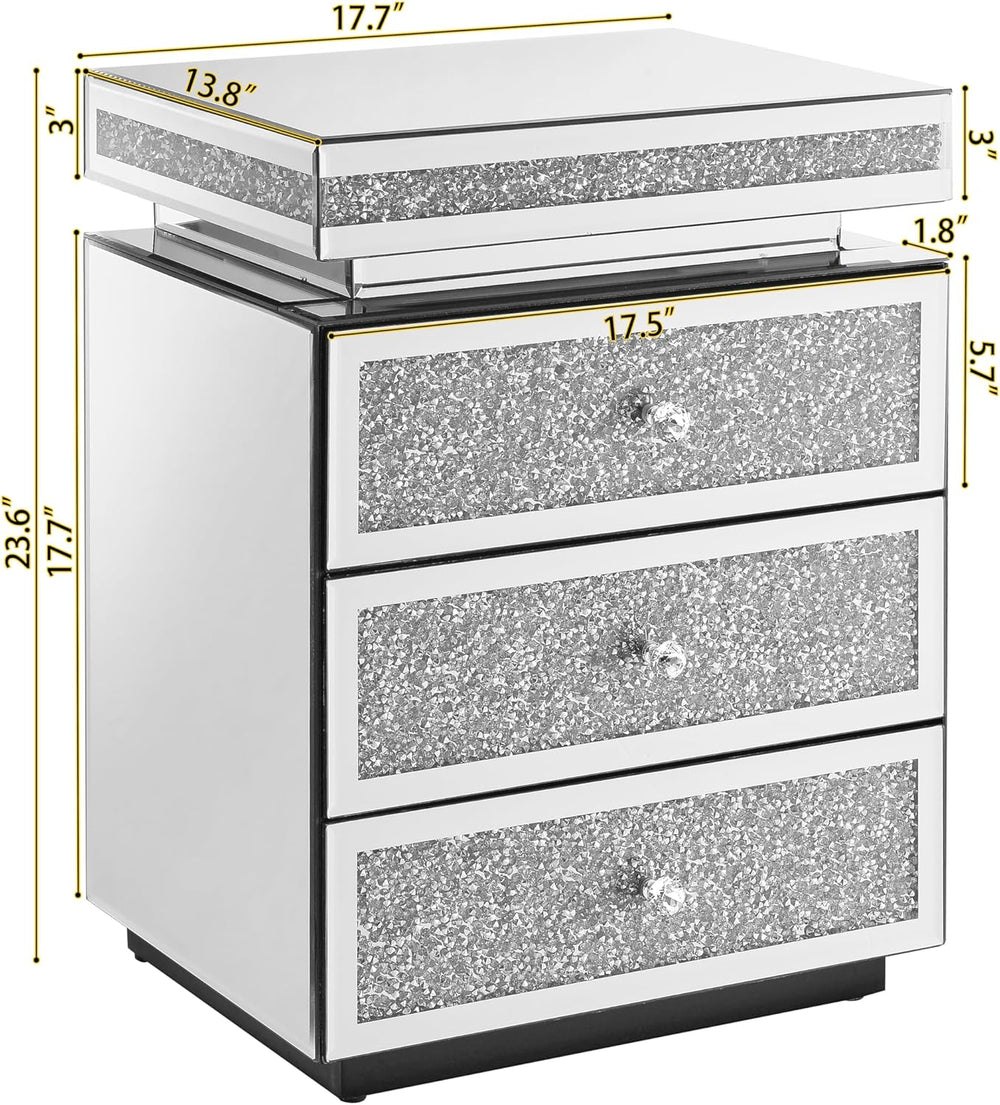 SSLine 3-Drawer Mirrored End Table,Mirrored Nightstand End Tables Bedside Tab...