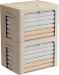 FHSQX Extra Large Clothes Storage Bins Foldable Metal Frame Storage Box Stackable Linen Fabric Box Organizer Set with Carrying Handles and Clear Window (Beige, 23.6x 16.5x 15.7 Inch)