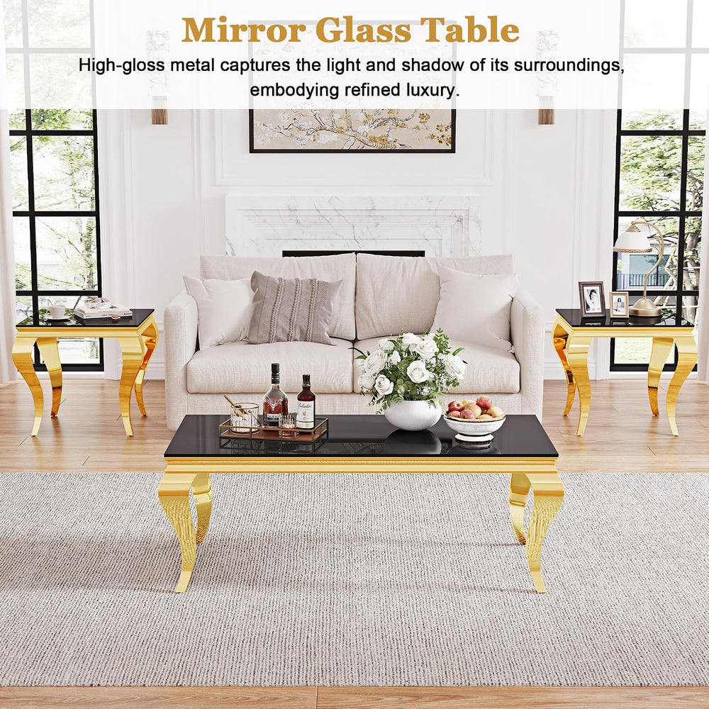 Square Glass End Table, 23" Modern Side Table with Black Tempered Glass ...
