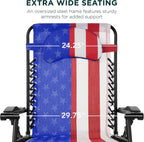 Best Choice Products Oversized Zero Gravity Chair, Folding Outdoor Patio Lounge Recliner w/Cup Holder Accessory Tray, Pillow - American Flag