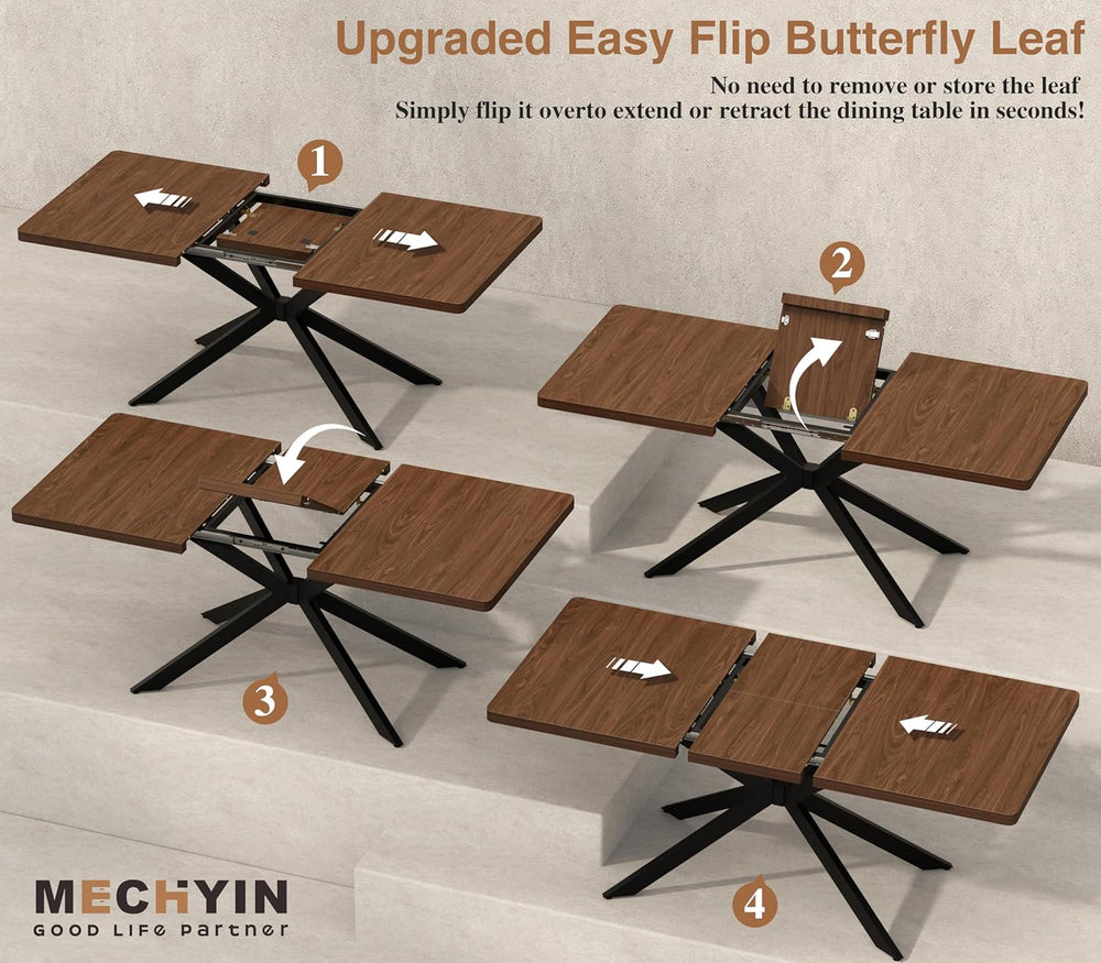 Extendable Dining Room Table for 4 6 8, 55"-70.9" Long Rectangle Ki...