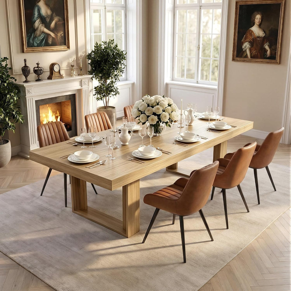 Miereirl 7-Piece Modern Farmhouse Dining Table Set, 86.6" x 47.2" S...