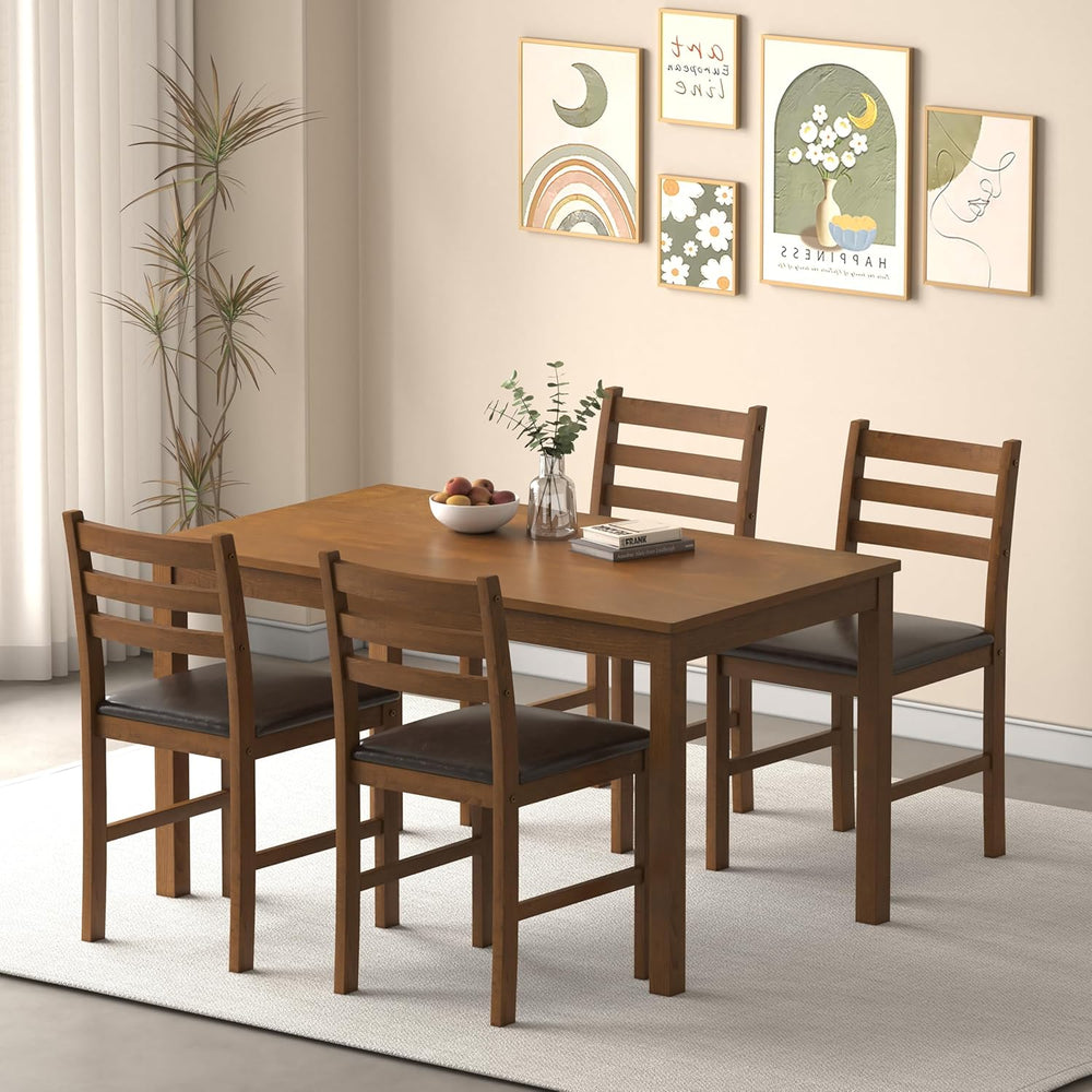 WiberWi Dining Table Set for 4, Solid Wood Kitchen Table and Chairs Set of 4,...