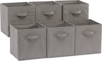 Amazon Basics Collapsible Fabric Storage Cubes Organizer with Handles, Sturdy, Gray, 10.5-x-10.5-x-11-inch, Pack of 6