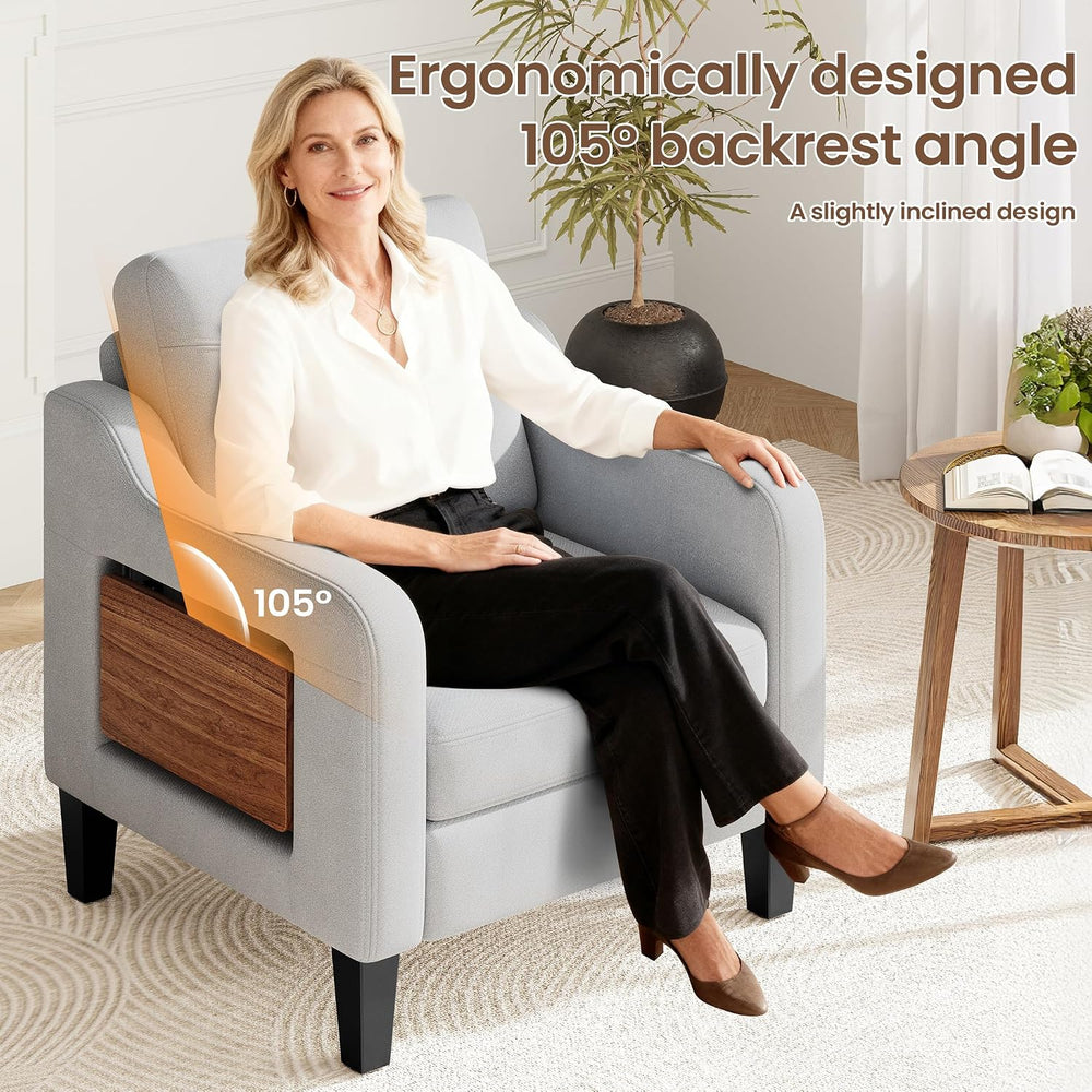 Upholstered Accent Chair with Foldable Side Table for Living Room
