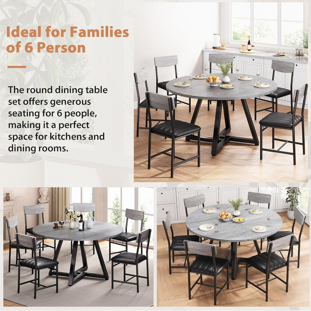 Round Dining Table Set for 6, Kitchen Table and Chairs for 6, Circle Table Ro...