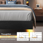 Feonase Twin Floating Bed Frame with Led Lights and Charging Station, Wood Twin Size Bed Frame with Storage Headboard, Heavy Duty Metal Slats, No Box Spring Needed, Easy Assembly, Black