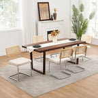 Zesthouse Natural Rattan Dining Chairs Set of 4, Mid Century Modern Dining Chairs with Solid Wood Back & Chrome Base, for Kitchen Living Room, Breuer Design Inspired, Upholstered Linen Fabric, Beige