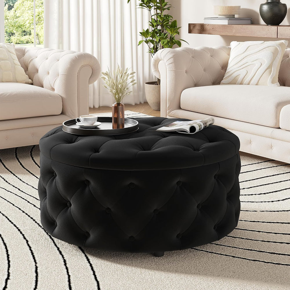 FiveWillowise 30 Inch Round Ottoman with Storage Tray,Large Coffee Table | Ci...
