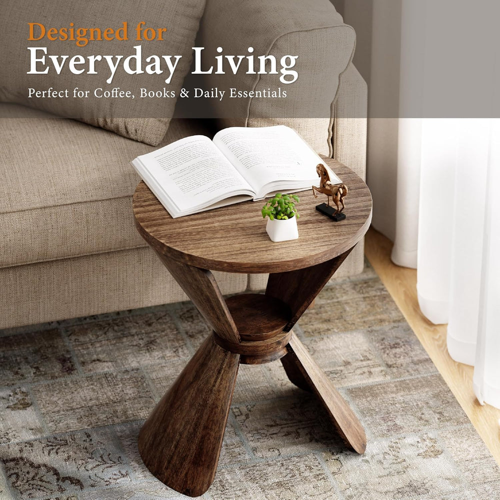 COZAYH Rustic Farmhouse End Table with Storage Shelf, French Country Small Si...