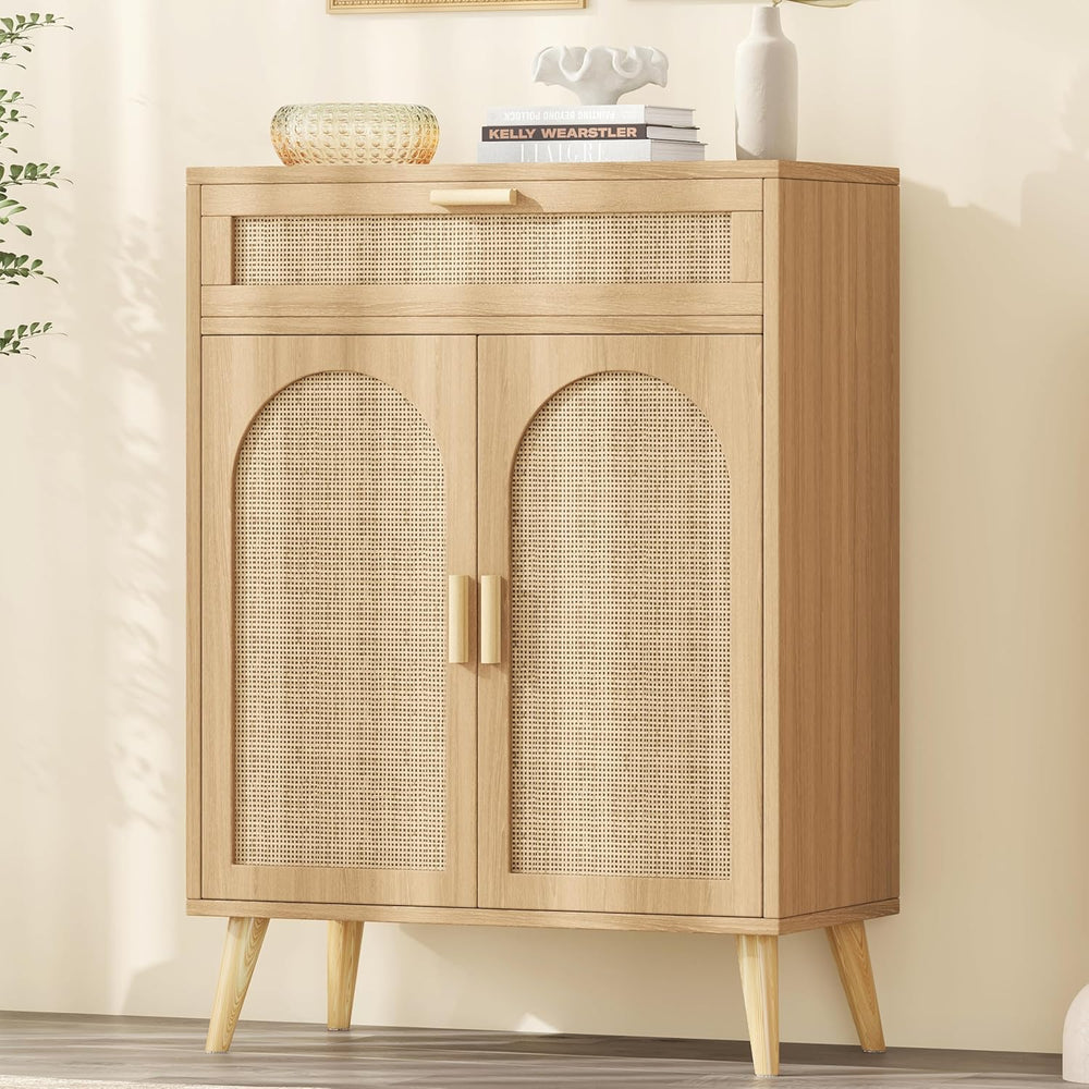 Rattan Sideboard Buffet Cabinet with Storage, Boho Sideboard with Drawer &amp...
