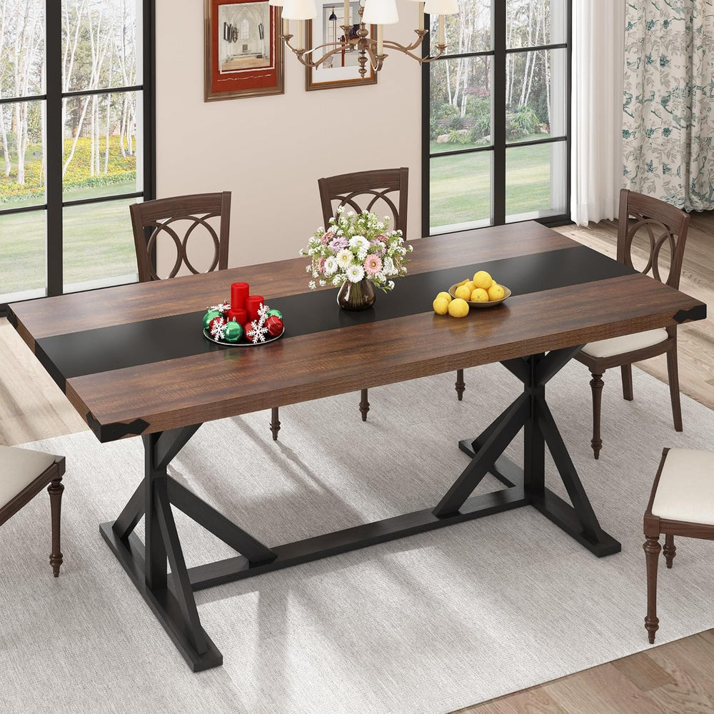Hlivelood 71 Inch Dining Table for 6 People, Rectangular Kitchen Farmhouse Ta...