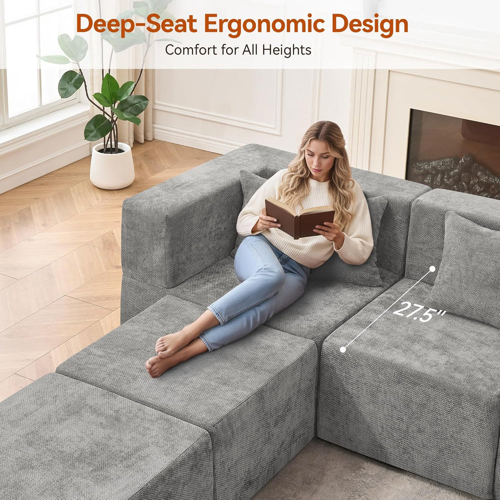 MONVANE Modular Sectional Cloud Couch for Living Room - 130'' 6 Seate...