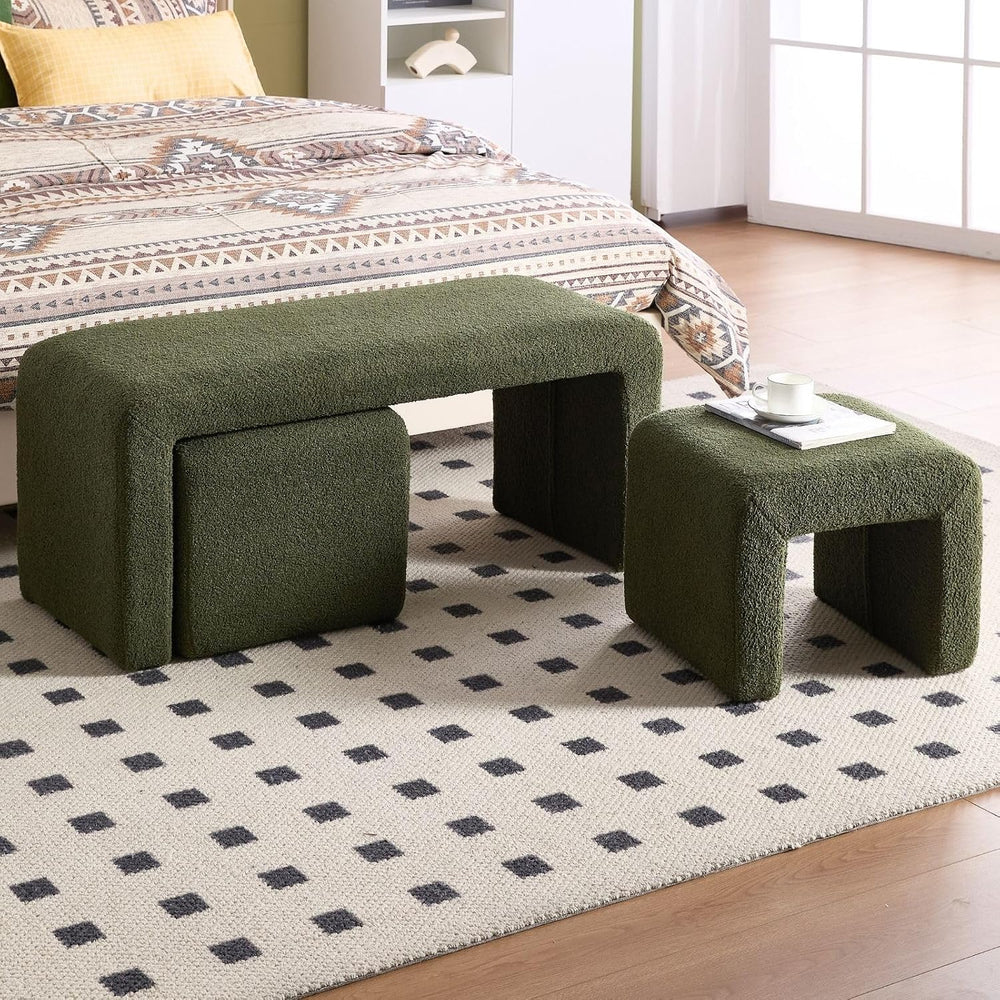 LukeAlon 3-Piece Nesting Ottoman Bench Set, 40.5" Wide Upholstered End o...
