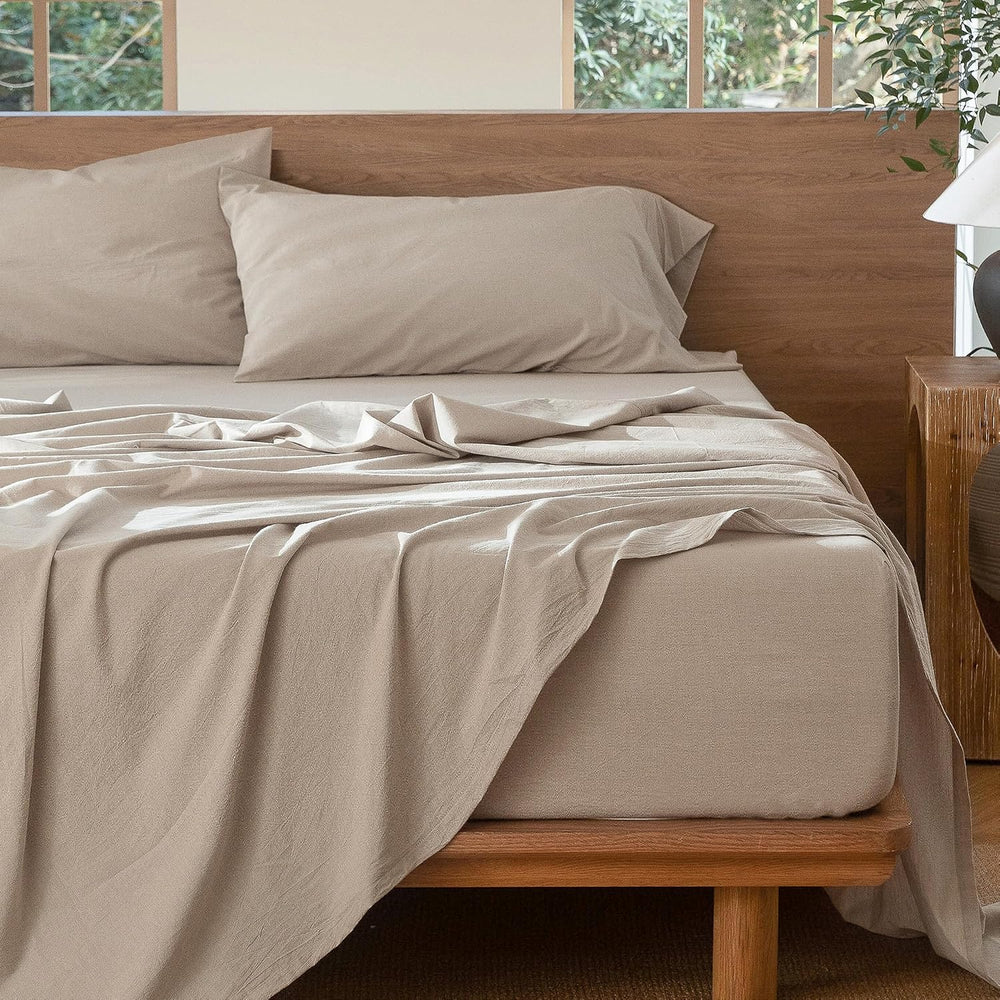 MooMee Sheet Set 100% Washed Cotton Linen-Like Extra Deep Pocket King