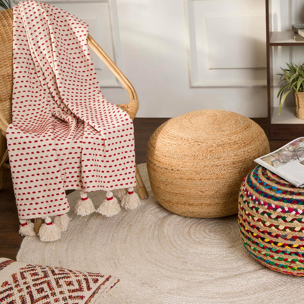 · REDEARTH · Jute Pouf Ottoman - Circular Boho Foot Stool - Jute Natural | Ju...