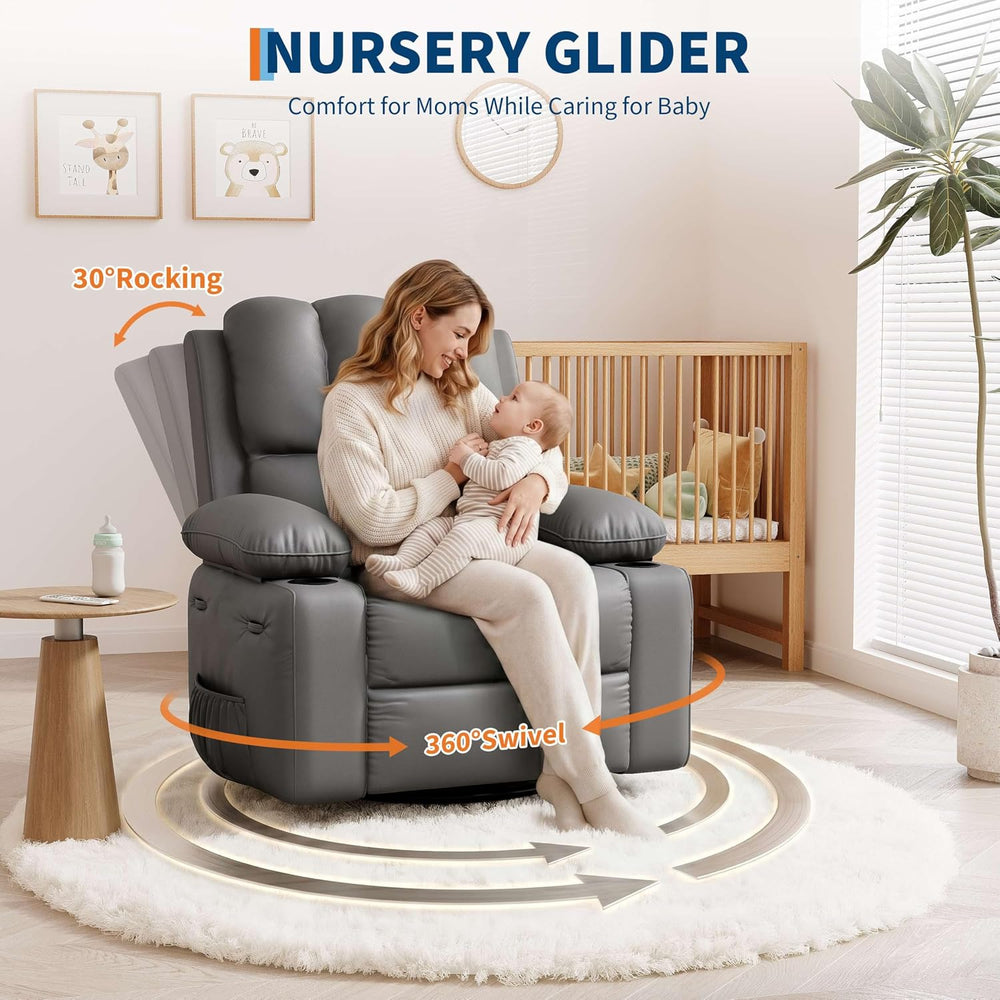 GarveeHome Leather Recliner Chair - Heat and Massage, Swivel Rocker Manual Re...