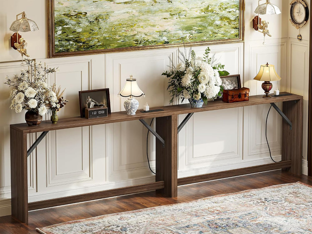 TIQLAB 9.1 Inch Narrow Console Table with Power Outlet,Sofa Table Set of 2，To...