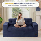 MAXYOYO 63" Loveseat Sofa Couch for Small Spaces, Upholstered Boneless Cloud Couch for Apartment Bedroom, 2-Seater Love Seat Floor Modern Sofa with Pillows, No Assembly Required, Navy