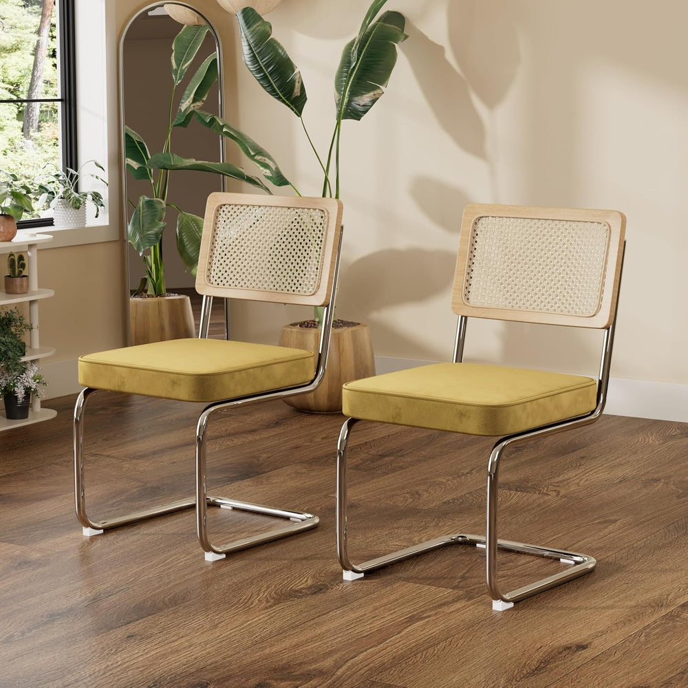 Rattan Dining Chairs Set of 2, Mid Century Kitchen Chairs with Natural Mesh R...