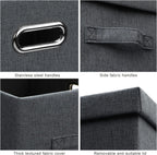 Large 17" 36 Quart Collapsible Stackable Storage Bins with Lids, 5 Packs Dark Gray Foldable Fabric Closet Storage Boxes with Lids Heavy-duty Linen Cube Baskets(17 x 12 x 11)
