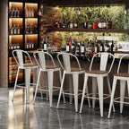 Andeworld Metal Bar Stools Set of 4, 24 inch Counter Height Barstools with Backs Farmhouse Modern High Back Bar Stools with Larger Seat Kitchen Dining Bar Chairs,Off White