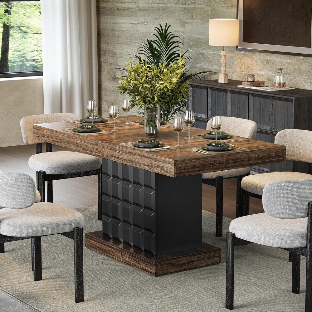 LITTLE TREE 63" Modern Dining Table, Rectangular Dinner Table for 4-6, F...