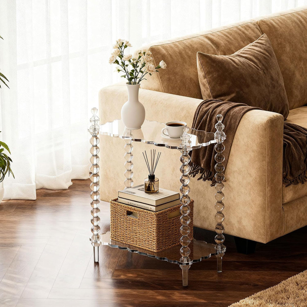 Acrylic Side Table 2-Tier, Clear Nightstand with Storage, Narrow Bedside End ...