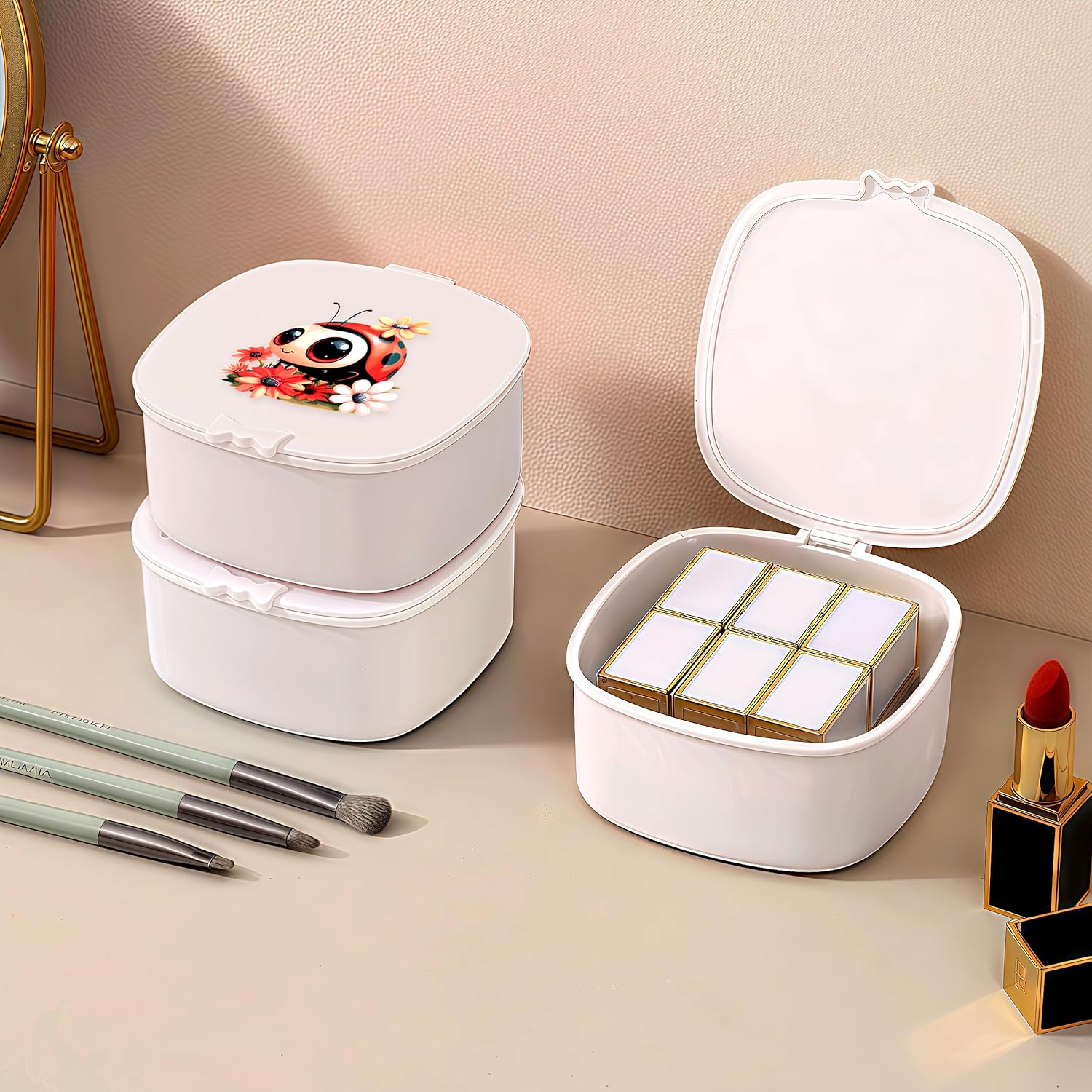 Small Hair Accessories Organizer Box For Girls Kids Teens Women, Hair clips/Ties/bands/pins/barrettes/scrunchies Organizer and Storage! (Ladybugs)