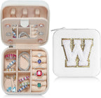 Parima Travel Jewelry Organizer for Women | Necklace, Earring, Ring Organizer | Women's Travel Gifts - Letter W, White