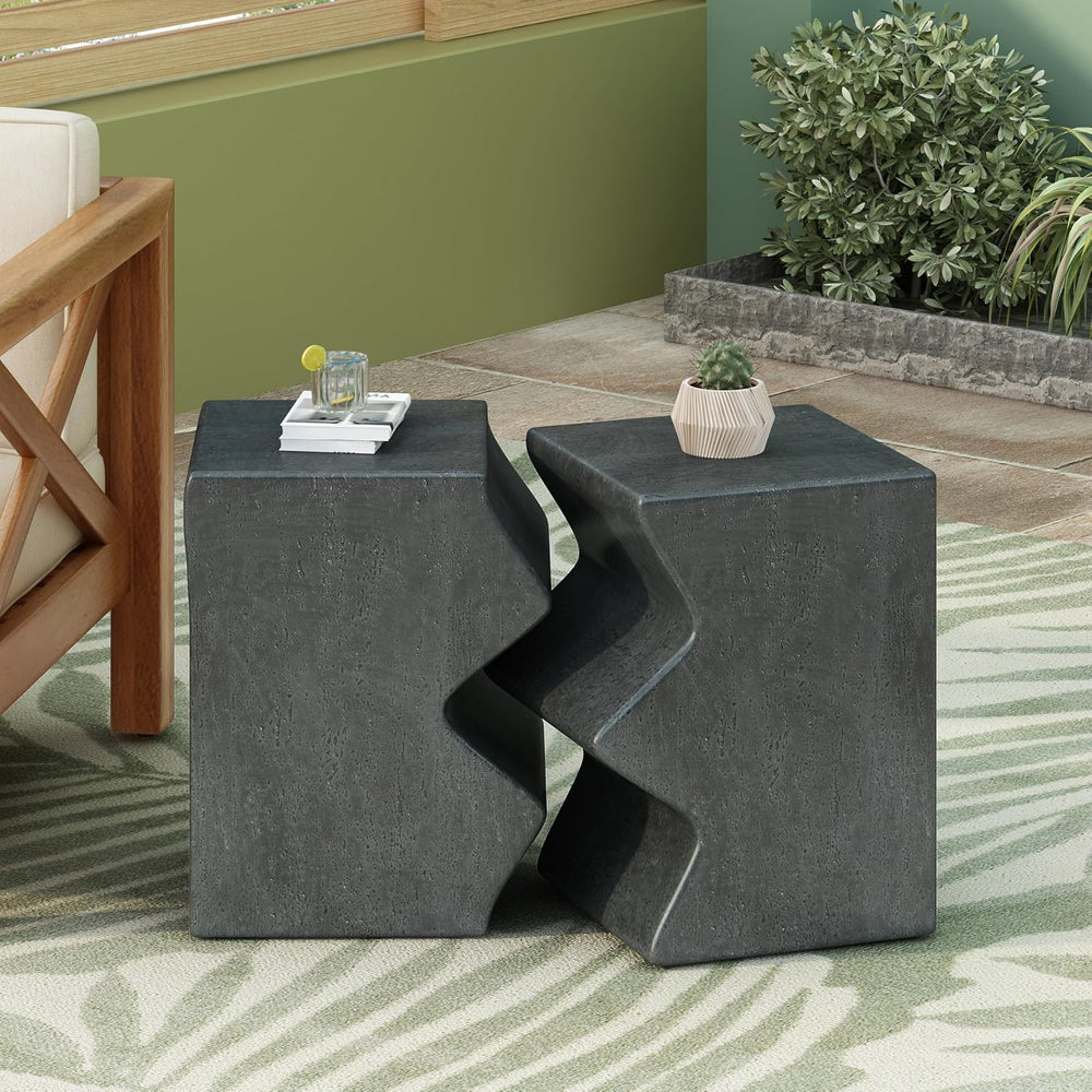 Set of 2 Side Tables, Outdoor & Indoor Rectangular Nesting Tables, Garden...