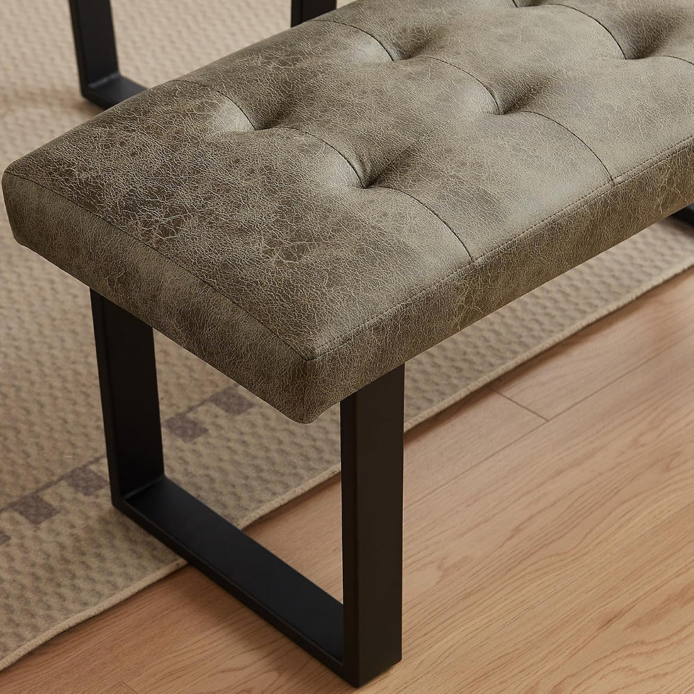 HIPIHOM Dining Table Set with Bench, Grey Table with Brown Right Seat | 42.9 ...