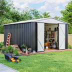 10x12 FT Outdoor Storage Shed, Garden Shed with Updated Frame Structure and Lockable Doors, Metal Tool Sheds for Backyard Garden Patio Lawn, White