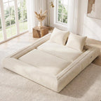 Jocoevol 4-in-1 Convertible Folding Sofa Bed, 78"W x 68"L Queen Size Foldable Sleeper Sofa Bed, Wide Corduroy Upholstery, Boneless Mattress Couch with Armrests & Neck Pillow for Living/Bedroom, Beige