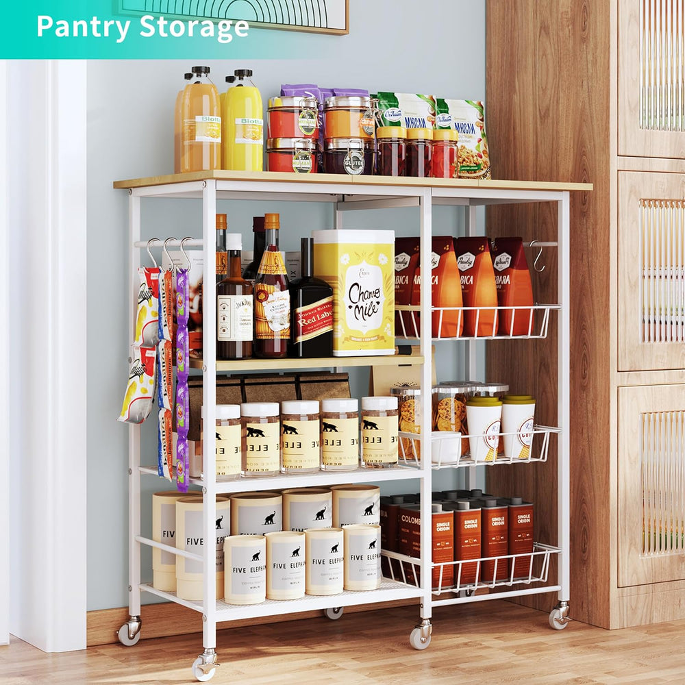 HapiRm Rolling Kitchen Microwave Cart - 4 Tier Microwave Table Stand with Pul...
