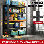 72" H Garage Shelving, Metal Storage Shelves, Adjustable 5 Tier Storage Rack, Heavy Duty Shelving, Industrial Utility Shelf for Garage, Warehouse, Bedroom, Kitchen,16" D×36" W×72" H, Black