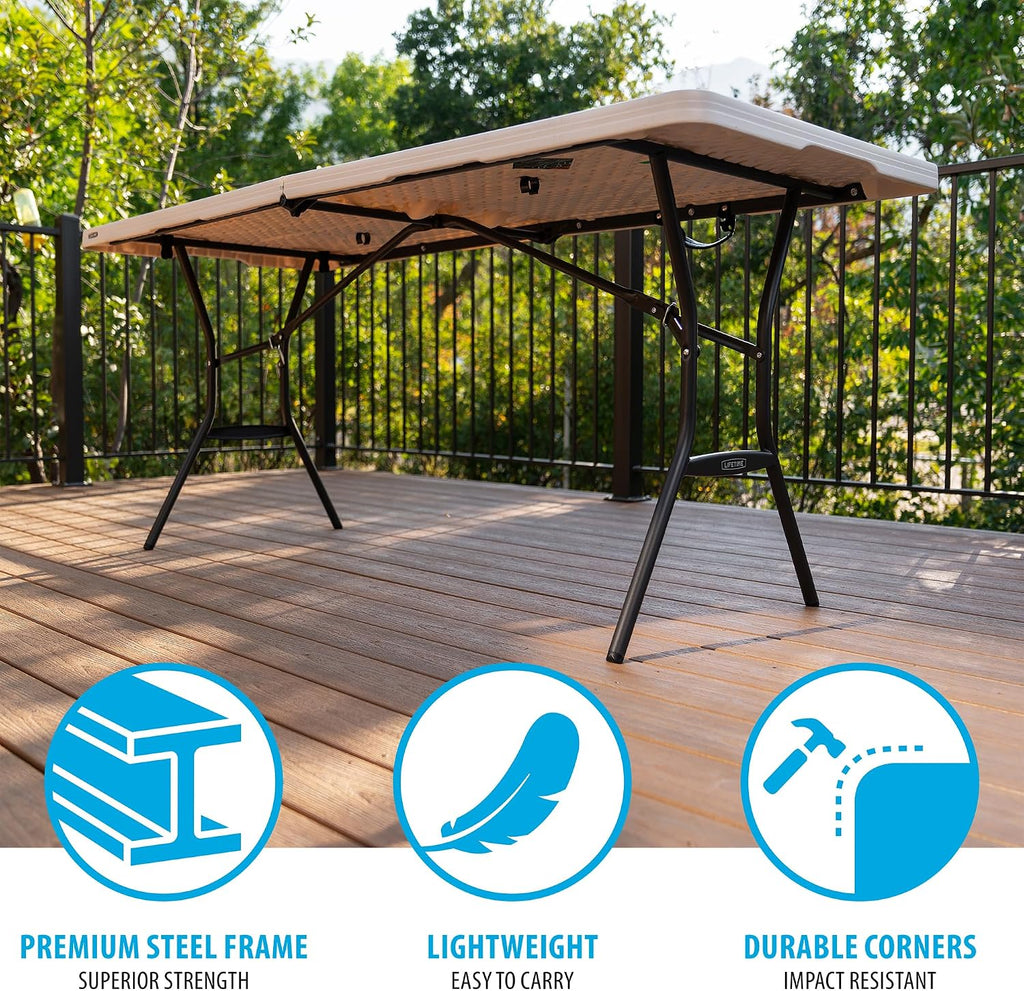LIFETIME 6-Foot Fold-in-Half Table, Light Commercial Folding Table, Almond
