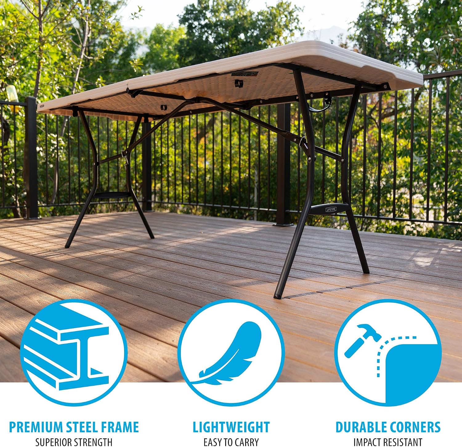 LIFETIME 6-Foot Fold-in-Half Table, Light Commercial Folding Table, Almond
