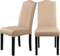 Yaheetech Upholstered Dining Chairs Set of 2, Modern Kitchen Chairs with Nailhead Trims and Solid Wood Legs for Dining Room, Living Room, Restaurant, Fabric Armless Design, Khaki