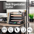 Mind Reader Mesh Desk Organizer, 4 Trays, 1 Drawer, File Holder, 2 Pen Cups, Office Desktop Organizer, Metal Mesh, Black