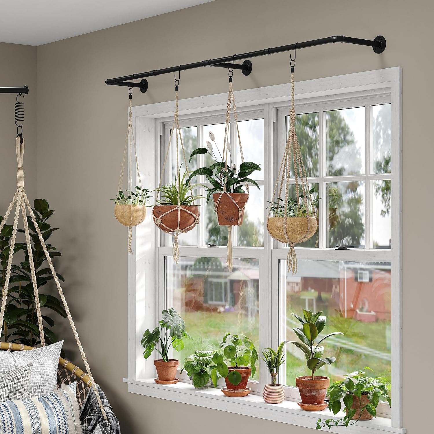 Industrial Pipe Clothes Rack with 3 Hooks, 72’'L Wall Mounted Garment Rack, Heavy Duty Iron Garment Bar, Clothes Hanging Rod Bar for Laundry Room, Max Load 135Lb Black (3 Base)